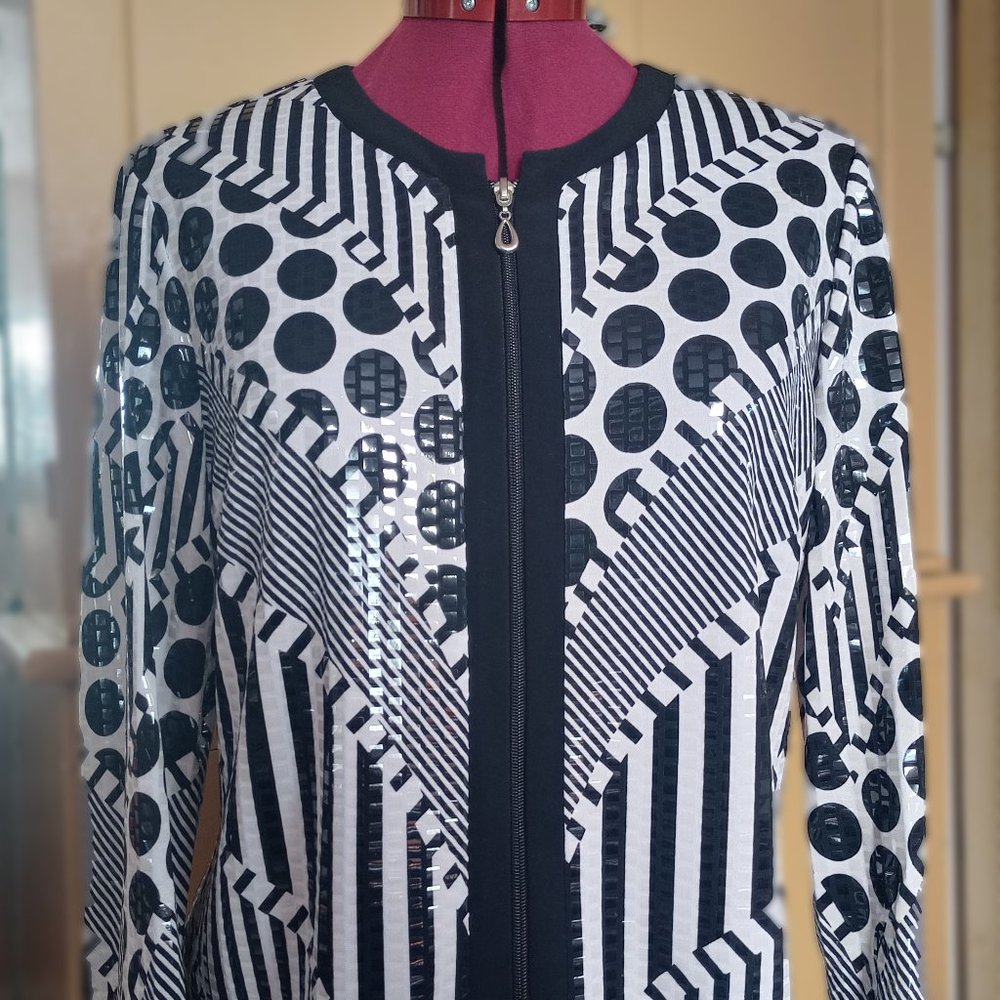 Joseph Ribkoff black and white blazer sparkly sequin jacket